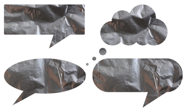 Conversation clouds cut from foil on isolated background
