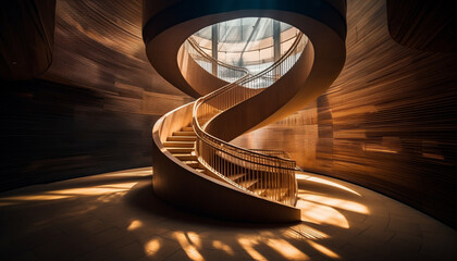 Abstract modern design Spiral staircase curves, illuminating empty, bright, futuristic building generated by AI