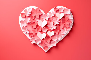 Obraz premium Poster or banner with papercut red hearts symbol of love and Valentines day.