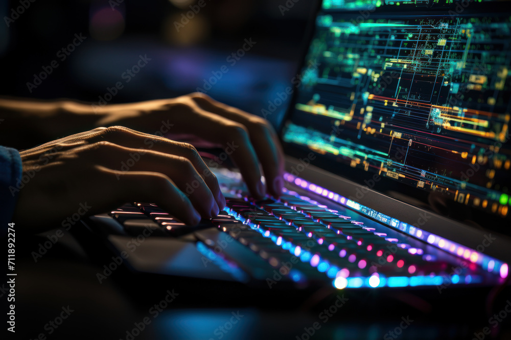 Aufkleber a software developer typing lines of code with focus and determination, symbolizing the intricate an