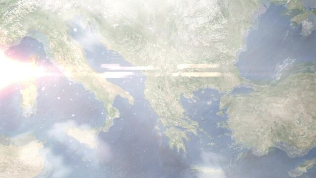 Zoom in from space and focus on Pogradec, Albania. 3D Animation. Background for travel intro. Elements of this image furnished by NASA.