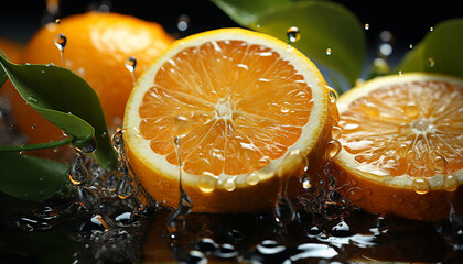 Freshness of citrus fruit, wet drop, nature healthy eating refreshment generated by AI