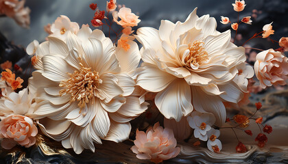 Nature beauty in a close up fresh flowers, vibrant colors, outdoors generated by AI