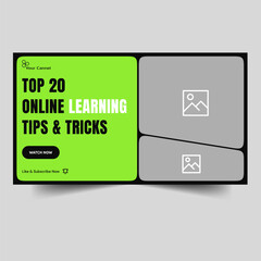 Best learning video tutorial tips and tricks cover banner design, education technique video thumbnail banner design, fully editable vector eps 10 file format