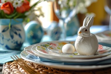 Festive decoration of the easter kitchen and table - obrazy, fototapety, plakaty