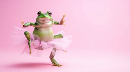 Green frog on the pastel background. 29 february leap year day concept