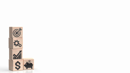 The  icon on wood cube  for Business concept 3d rendering.