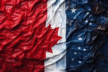 US and Canadian flags wrinkled together