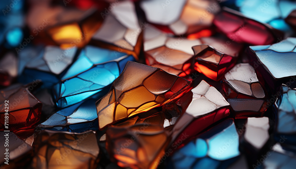 Poster abstract glass pattern reflects vibrant colors in a close up macro shot generated by ai