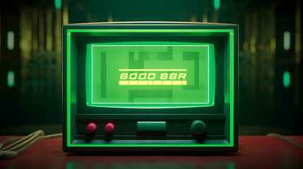 Close Up Footage of a Retro TV Set Screen with an Eight Bit Eighties Inspired Console Arcade Video Game. Quest Loading, Player Waiting to Start New Harder Level. Green Progress Bar Moving