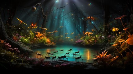 Jungle ants cinematic lighting fantasy background AI generated picture - obrazy, fototapety, plakaty