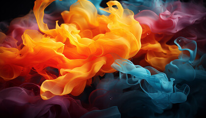 Obraz premium Abstract flame colors in motion, ink pattern close up, yellow smoke generated by AI