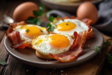 breakfast fried eggs with bacon