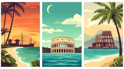 Obraz premium beautiful poster of different tourist places in europe with italy, france, spain, england