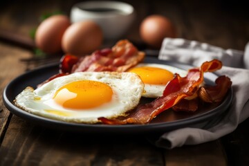 breakfast fried eggs with bacon
