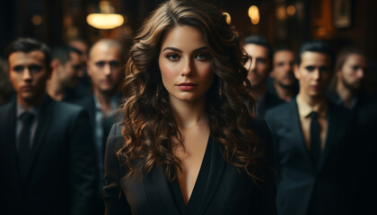 A group of confident, successful adults in elegant formalwear generated by AI