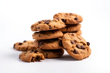 chocolate chip cookies on white background