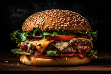 hamburger on black background