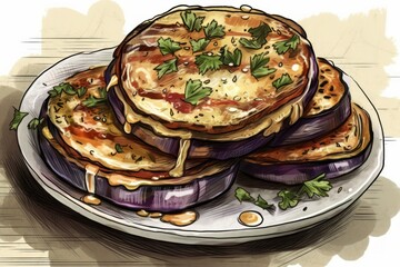 grilled eggplant with tomato and cheese