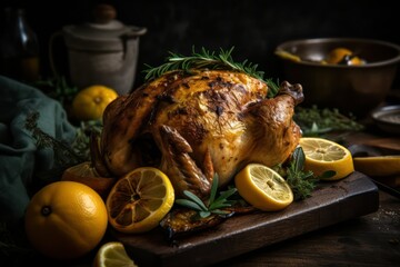 roasted chicken with lemons and rosemary