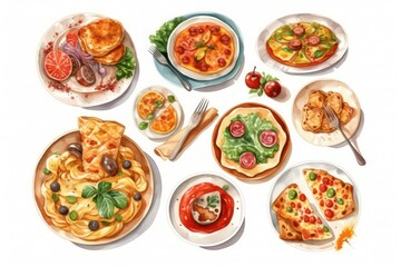 set of food plate, chicken with vegetables, chicken and salad