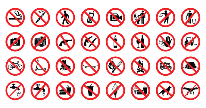 large set of common prohibited signs