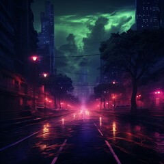Long avenue at night Fantasy graphics background wallpaper AI generated picture