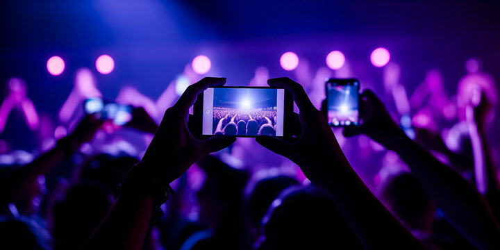 hands holding smartphones recording the show of a live performance