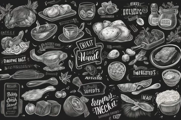 Deurstickers food hand drawn set of kinds of chalk © STOCKYE STUDIO