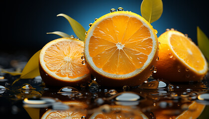 Freshness of citrus fruit, lemon slice, healthy eating, refreshing drink generated by AI