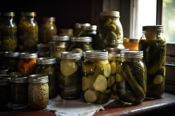glass jars with pickled cucumbers, jars with vegetables