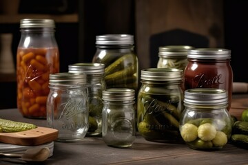 glass jars with pickled cucumbers, jars with vegetables