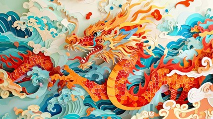 Happy chinese new year, year of the dragon zodiac sign beautiful red background.