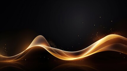 Luxury Golden Wave of Lights and Sparkle: Elegant Fluid Data Transfer Technology Bokeh Gold Swirl on Black Background AI Generated