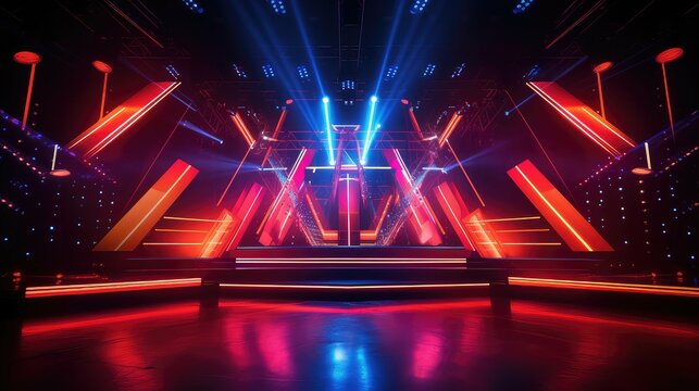 stage neon podium background illustration lights vibrant, glowing colorful, dynamic electrifying stage neon podium background