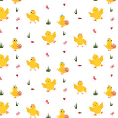Web Pattern of cute cartoon cheerful chickens.