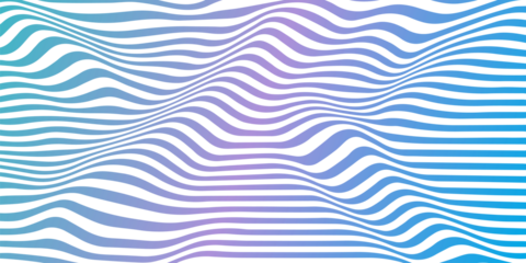 Abstract geometric volumetric waves on transparent background. Striped volumetric blue and purple wavy background