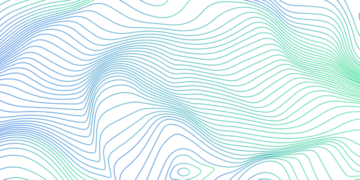 Landscape geodesy topography map background. Green blue illuminated topographic lines on transparent background. Line texture pattern