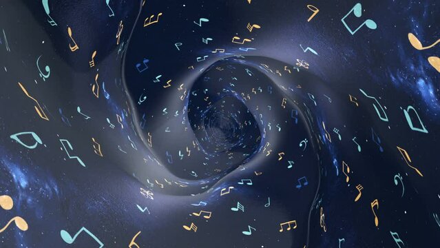 Musical Notes on the Fantasy Cartoon Tunnel Wall, Animation, Background, Loop
