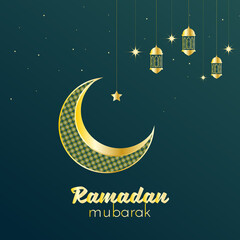 Crescent Islamic with Lanterns and stars for Ramadan Kareem. Ramadan Mubarak, Eid Mubarak. Golden Half Moon, Lamp. vector illustration design