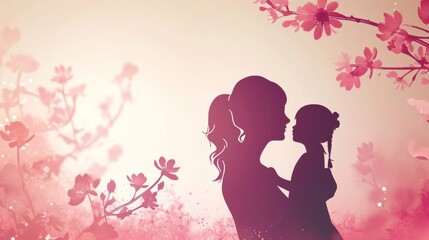 A illustration young mom and kid together. Happy Mother's Day.