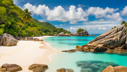 Naklejka premium Magnificent sunny beach in Seychelles