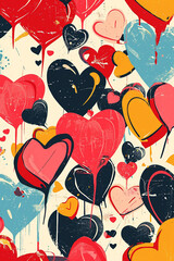 Colorful Illustration of Valentine's Day Theme with Heart Motifs and Love Elements