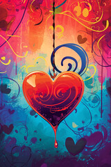 Colorful Illustration of Valentine's Day Theme with Heart Motifs and Love Elements
