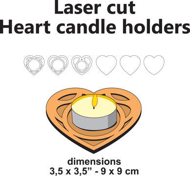 Laser cut Heart candle holder vector template Home decor Wedding table ornament home decor woodwork diy crafts