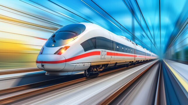 High Speed train moving on the railway track. vector illustration