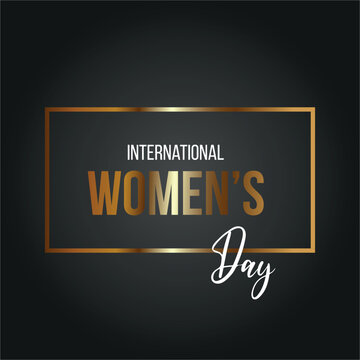 International Women's day 8 march golden text with golden frame. Vector of decorative frame luxury black background. Invitation card.