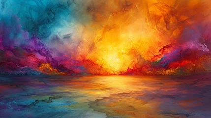 Abwaschbare Fototapete Rainbow Enlightenment. Escape to Reality series. Abstract arrangement of surreal sunset sunrise colors and textures on the subject of landscape painting, imagination, creativity and art © Orxan
