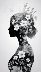 Women's monochrome silhouette covered in flowers