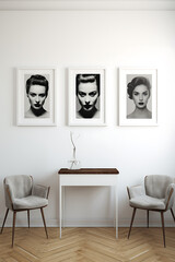 Plain wall with three canvas on the wall, ideal for mock ups